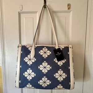 NWT Kate Spade Market Tote KH205 Spaced Spade Canvas In Halo White